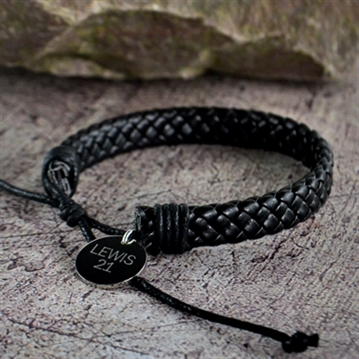 Personalised Men's Black Leather Weave Bracelet