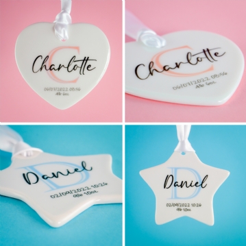 Personalised New Baby Heart Ceramic Decoration