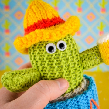 Hand Knitted Cactus Holding Beer