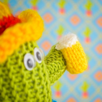 Hand Knitted Cactus Holding Beer