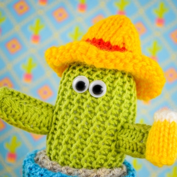 Hand Knitted Cactus Holding Beer