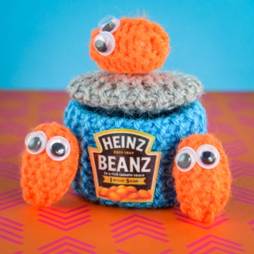 Hand Knitted Baked Beans Can with Individual Beans