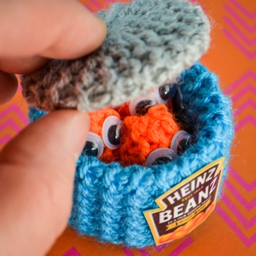 Hand Knitted Baked Beans Can with Individual Beans