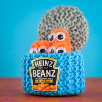 Hand Knitted Baked Beans Can with Individual Beans