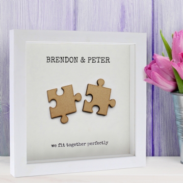 'We Fit Together' Personalised Jigsaw Piece Wooden Box Frame