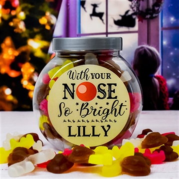 Personalised Christmas Reindeer Sweet Jar - "Nose so Bright"