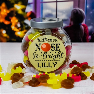 Personalised Christmas Reindeer Sweet Jar - "Nose so Bright"
