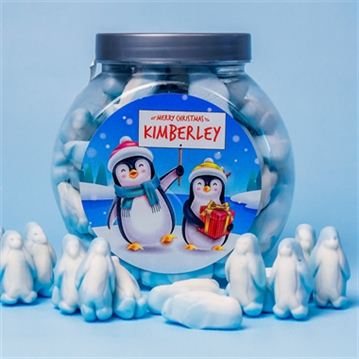 Personalised Christmas Penguin Jelly Sweet Jar