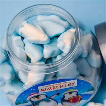 Personalised Christmas Penguin Jelly Sweet Jar