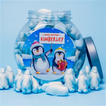 Personalised Christmas Penguin Jelly Sweet Jar
