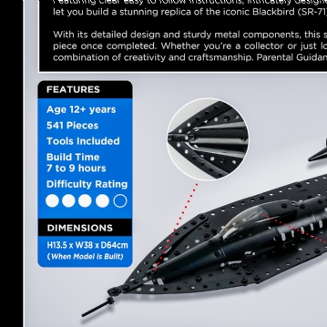 Blackbird Mach 3 Spy Plane Metal Construction Set
