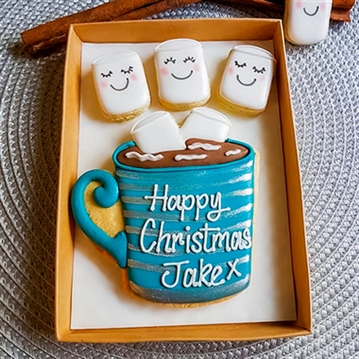 Personalised Blue Hot Chocolate & Marshmallow Hand-Iced Cookies