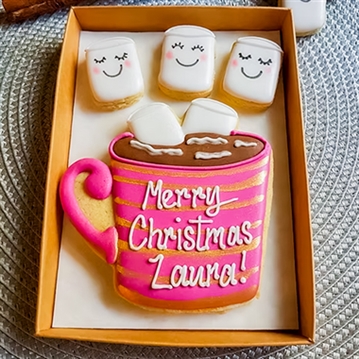 Personalised Pink Hot Chocolate & Marshmallow Hand-Iced Cookies