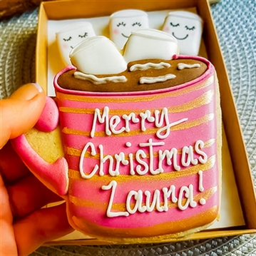 Personalised Pink Hot Chocolate & Marshmallow Hand-Iced Cookies