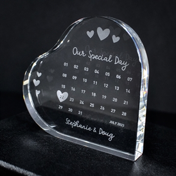 Personalised Engraved Special Date Calendar Crystal Heart
