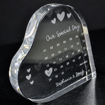 Personalised Engraved Special Date Calendar Crystal Heart