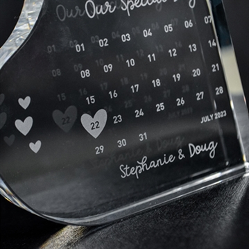 Personalised Engraved Special Date Calendar Crystal Heart