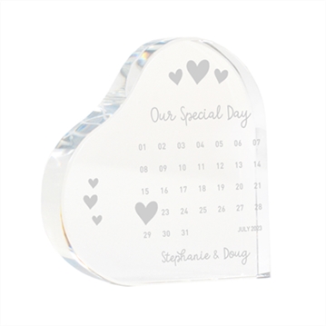 Personalised Engraved Special Date Calendar Crystal Heart