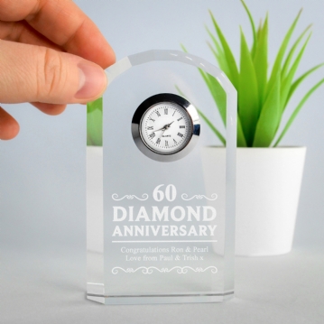 Engraved Diamond Wedding Anniversary Mantel Clock