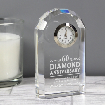 Engraved Diamond Wedding Anniversary Mantel Clock
