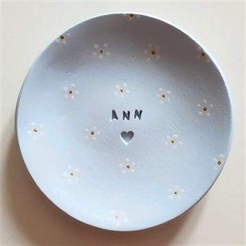 Personalised Handmade Blue or Pink Name Trinket Dish