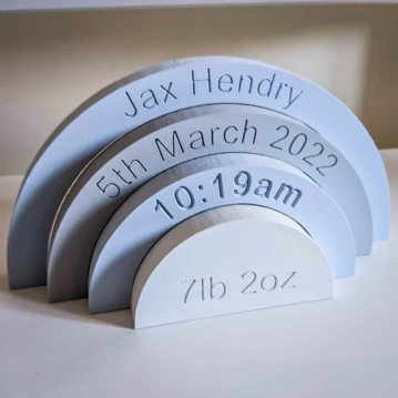 Personalised Handmade Baby Birth Details Wooden Rainbow Stacker