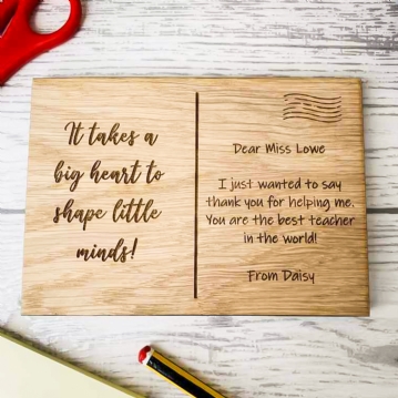 It Takes A Big Heart To Shape Little Minds Wooden Personalised Postcard