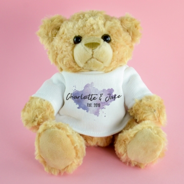 Personalised Watercolour Couple Names Teddy Bear