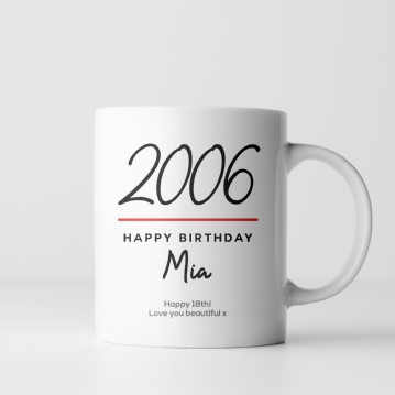 Classy 18th Birthday Year Personalised Mug