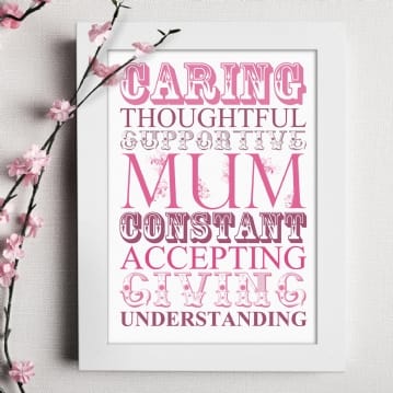Words for Mum Print with Personalised Frame