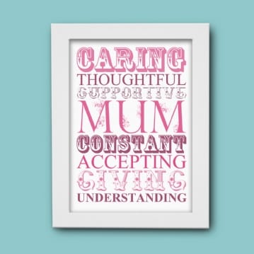 Words for Mum Print with Personalised Frame