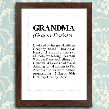 Dictionary Definition Personalised Grandma Print