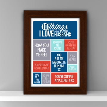 Personalised 10 Things I Love About my Husband Poster