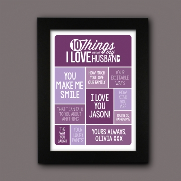 Personalised 10 Things I Love About my Husband Poster