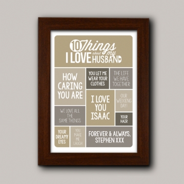 Personalised 10 Things I Love About my Husband Poster