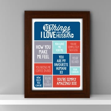 Personalised 10 Things I Love About my Husband Poster