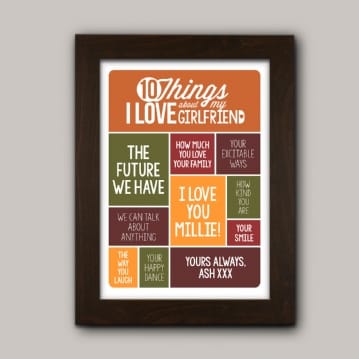 Personalised 10 Things I Love About my Girlfriend Poster FMAG