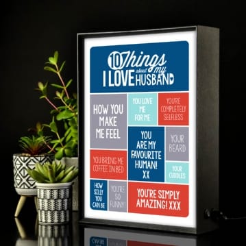 Personalised 10 Things I Love About My Husband Light Box