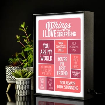 Personalised 10 Things I Love About My Girlfriend Light Box