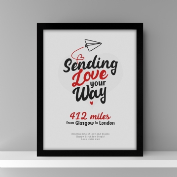 Sending Love Distance Personalised Poster