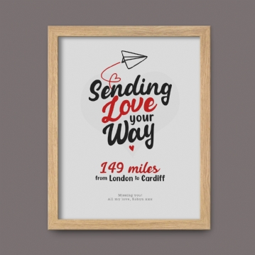 Sending Love Distance Personalised Poster
