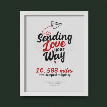 Sending Love Distance Personalised Poster