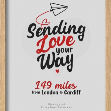 Sending Love Distance Personalised Poster