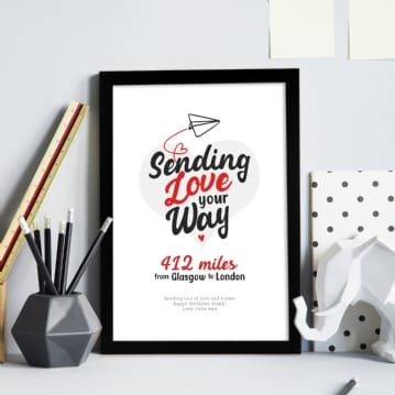 Sending Love Distance Personalised Poster