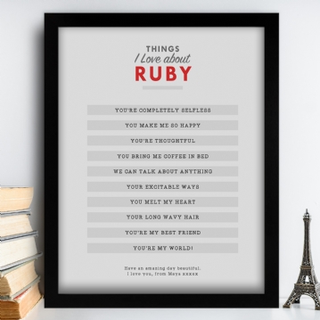 Personalised Things I Love About.... Print 