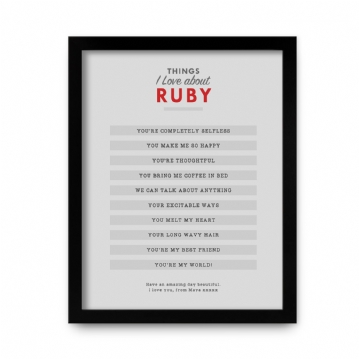 Personalised Things I Love About.... Print 