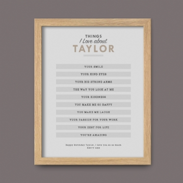 Personalised Things I Love About.... Print 