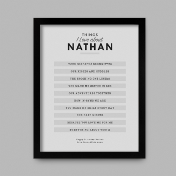 Personalised Things I Love About.... Print 