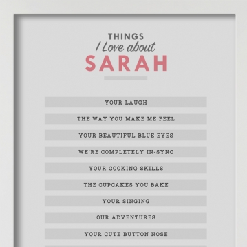 Personalised Things I Love About.... Print 