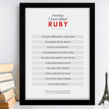 Personalised Things I Love About.... Print 